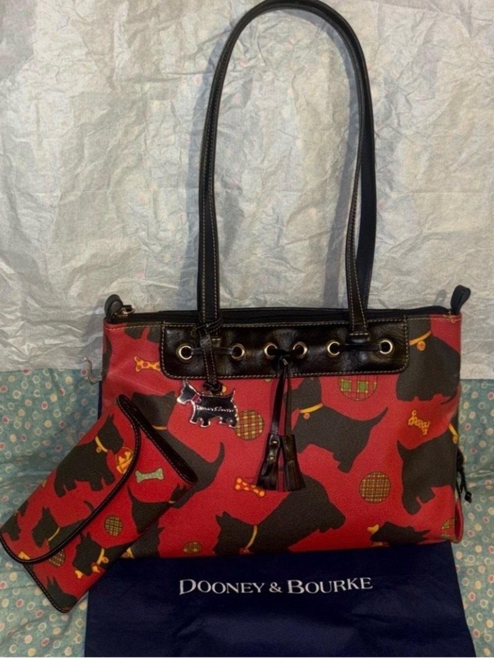 “Dooney & Bourke” Red Scottie Dog CC Lg. Tassel Zip Top & Continental Wallet Set